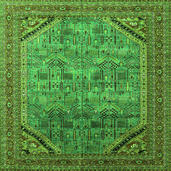 Square Machine Washable Oriental Green Industrial Area Rugs, wshurb1802grn