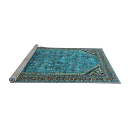 Sideview of Machine Washable Oriental Light Blue Industrial Rug, wshurb1802lblu