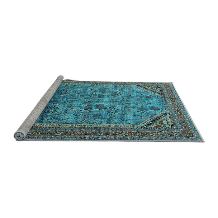 Sideview of Machine Washable Oriental Light Blue Industrial Rug, wshurb1802lblu