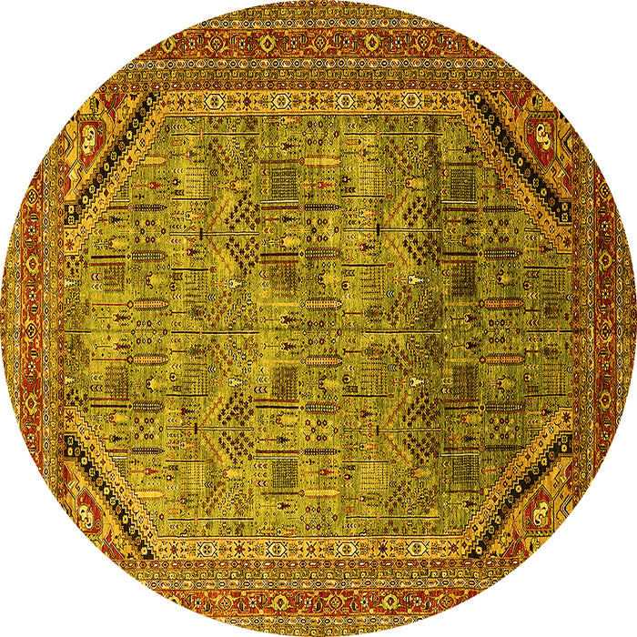 Round Machine Washable Oriental Yellow Industrial Rug, wshurb1802yw