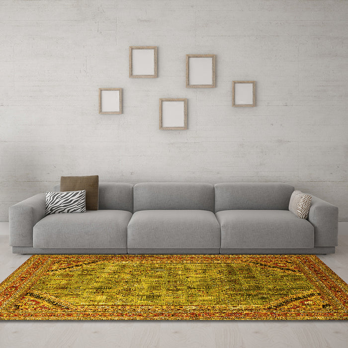 Machine Washable Oriental Yellow Industrial Rug in a Living Room, wshurb1802yw