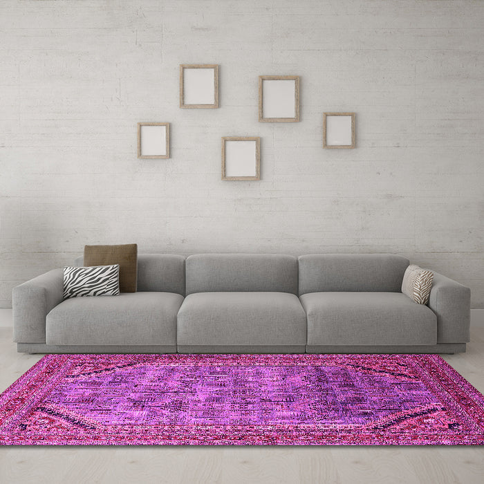 Machine Washable Oriental Pink Industrial Rug in a Living Room, wshurb1802pnk