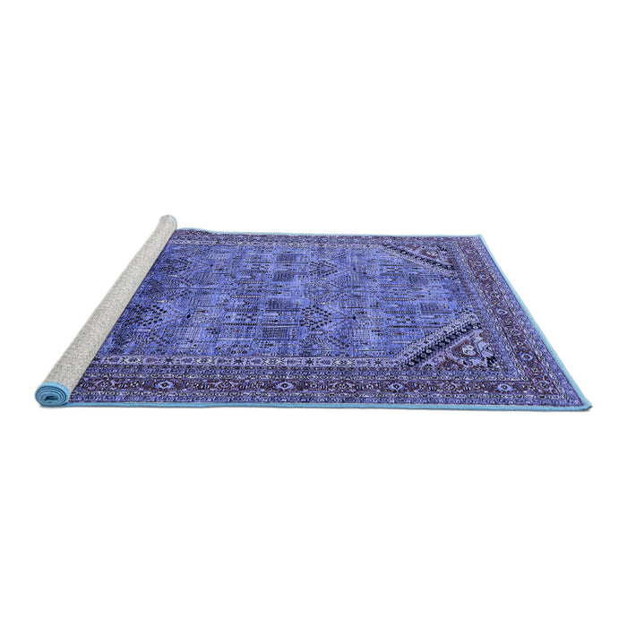Sideview of Machine Washable Oriental Blue Industrial Rug, wshurb1802blu
