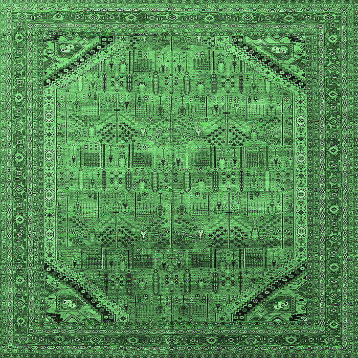 Square Machine Washable Oriental Emerald Green Industrial Area Rugs, wshurb1802emgrn