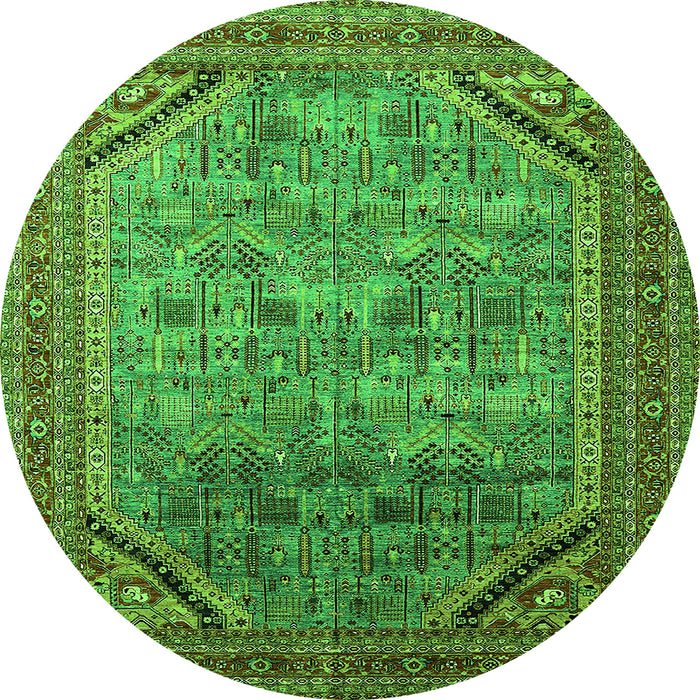 Round Machine Washable Oriental Green Industrial Area Rugs, wshurb1802grn