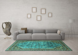 Machine Washable Oriental Turquoise Industrial Area Rugs in a Living Room,, wshurb1802turq
