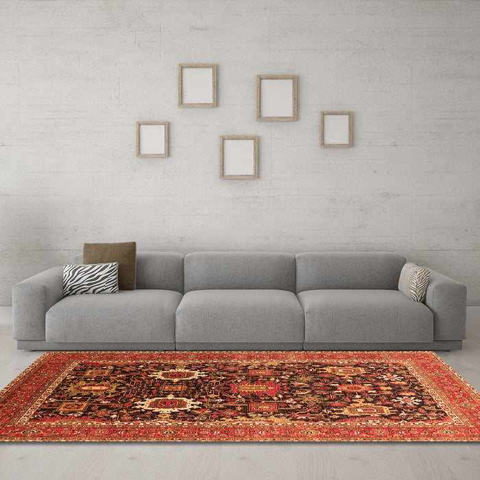 Machine Washable Oriental Orange Industrial Area Rugs in a Living Room, wshurb1803org