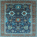 Square Machine Washable Oriental Light Blue Industrial Rug, wshurb1803lblu