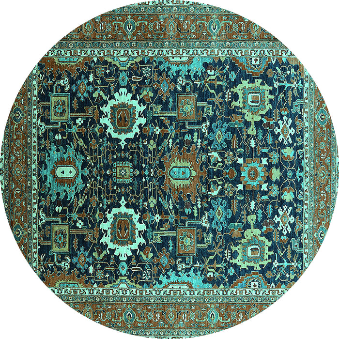 Round Machine Washable Oriental Turquoise Industrial Area Rugs, wshurb1803turq