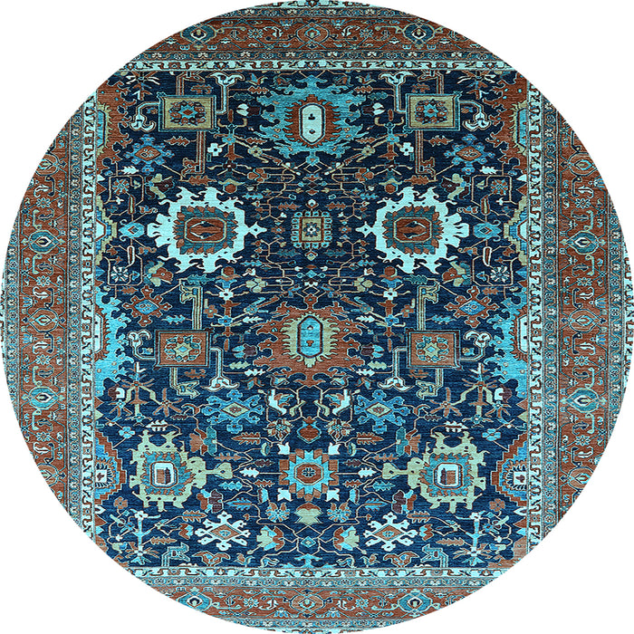 Round Machine Washable Oriental Light Blue Industrial Rug, wshurb1803lblu