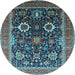 Round Machine Washable Oriental Light Blue Industrial Rug, wshurb1803lblu