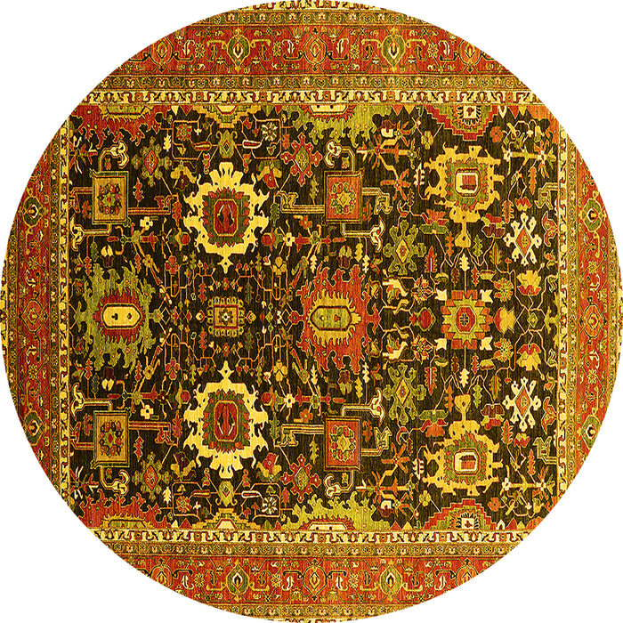 Round Oriental Yellow Industrial Rug, urb1803yw