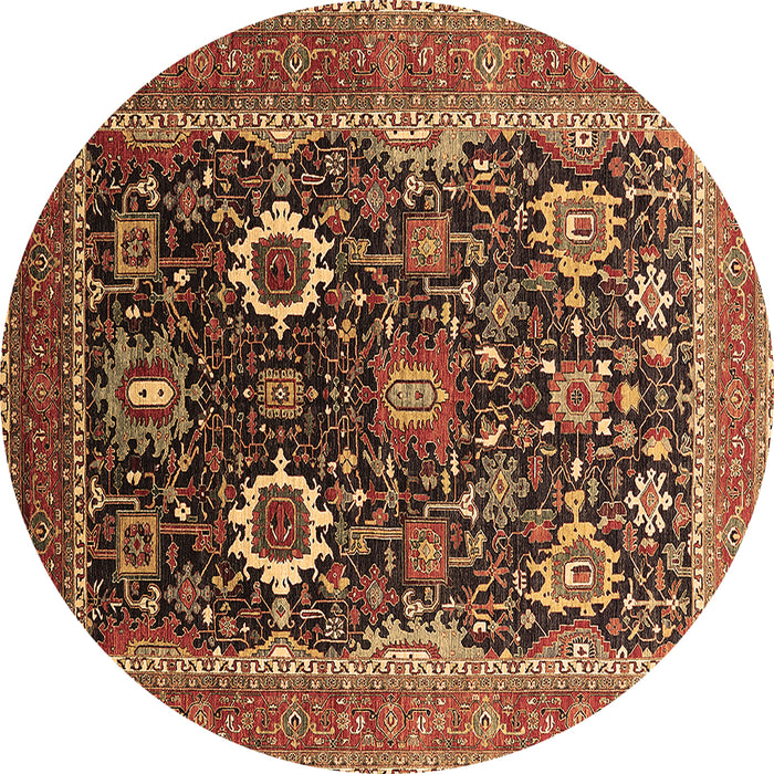 Round Oriental Brown Industrial Rug, urb1803brn