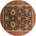 Round Oriental Brown Industrial Rug, urb1803brn