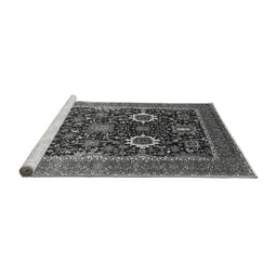 Sideview of Machine Washable Oriental Gray Industrial Rug, wshurb1803gry