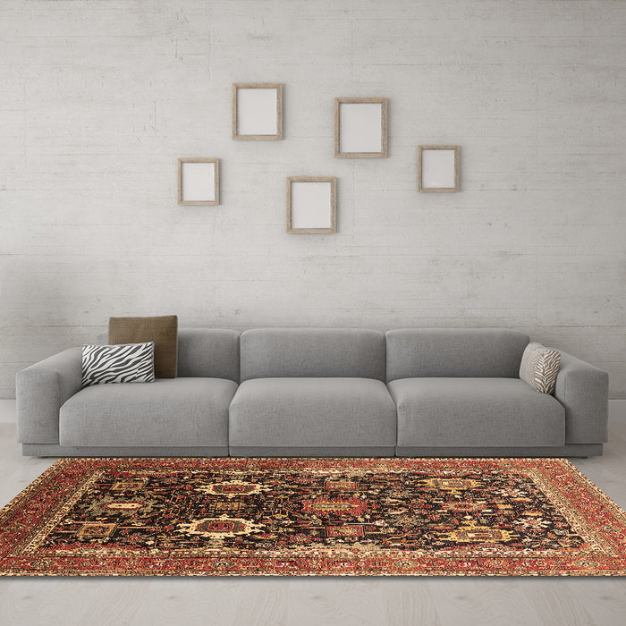 Machine Washable Oriental Brown Industrial Rug in a Living Room,, wshurb1803brn