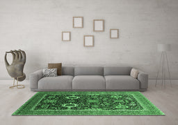 Machine Washable Oriental Emerald Green Industrial Area Rugs in a Living Room,, wshurb1803emgrn