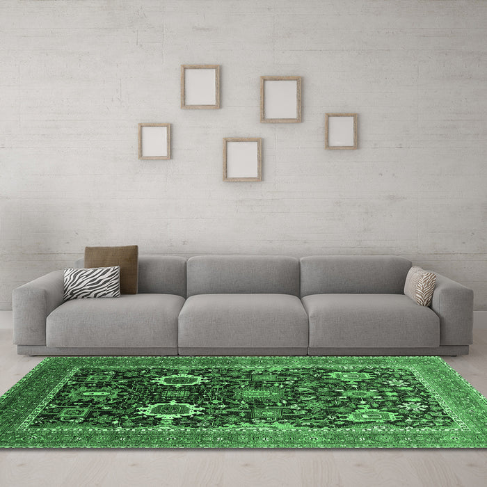 Machine Washable Oriental Emerald Green Industrial Area Rugs in a Living Room,, wshurb1803emgrn