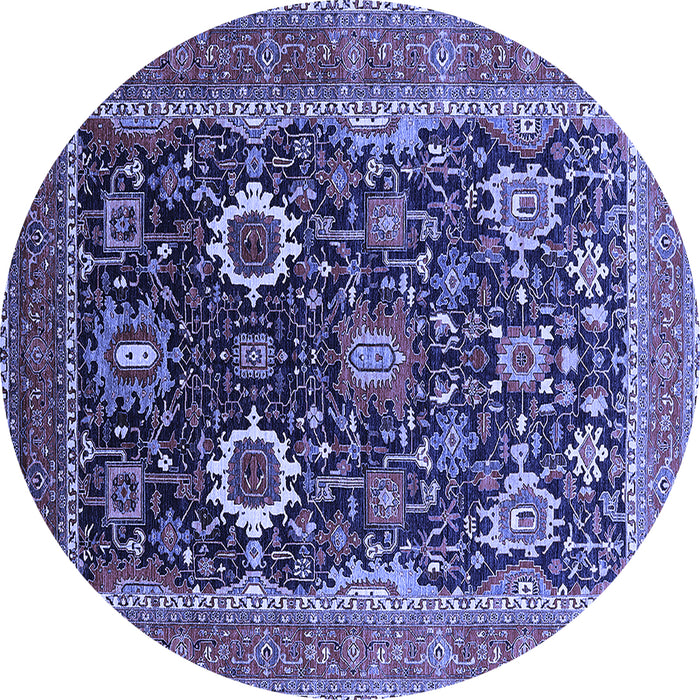 Round Machine Washable Oriental Blue Industrial Rug, wshurb1803blu