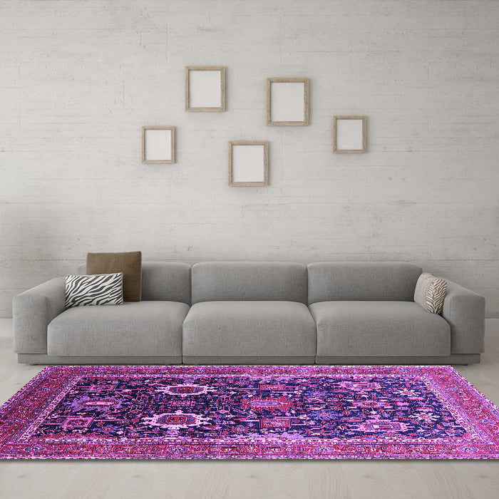 Machine Washable Oriental Purple Industrial Area Rugs in a Living Room, wshurb1803pur