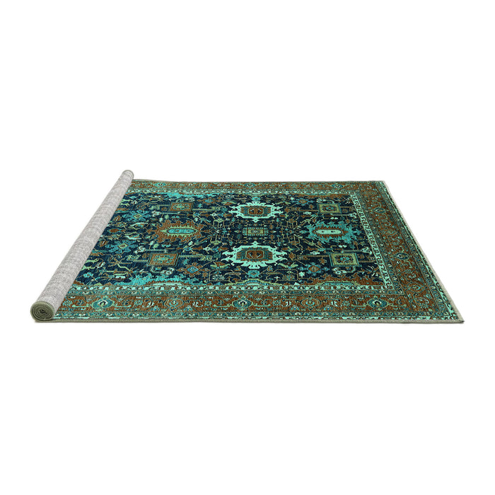 Sideview of Machine Washable Oriental Turquoise Industrial Area Rugs, wshurb1803turq