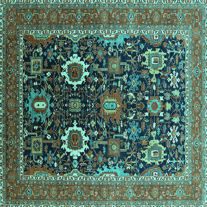 Square Machine Washable Oriental Turquoise Industrial Area Rugs, wshurb1803turq