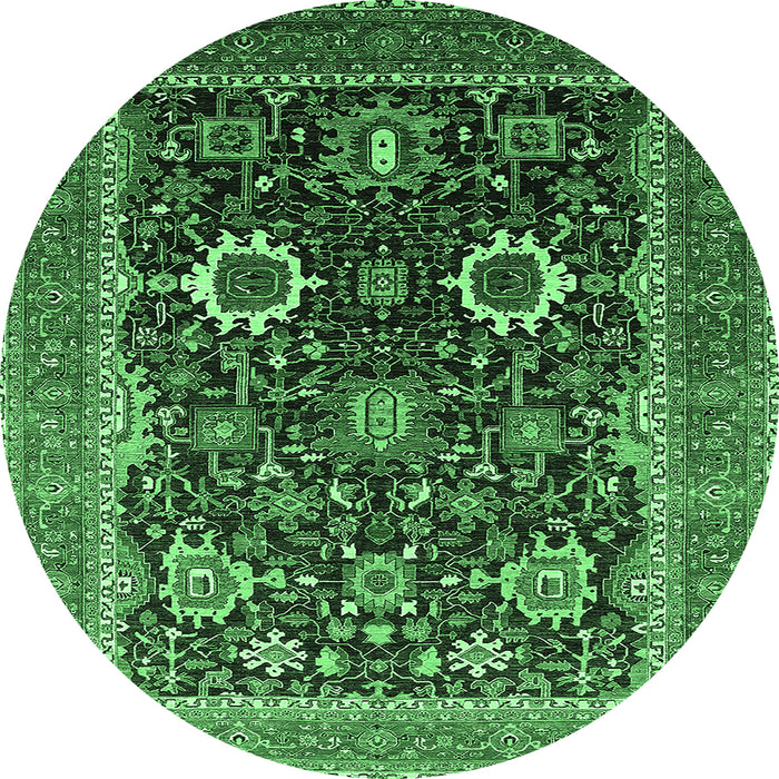 Round Machine Washable Oriental Emerald Green Industrial Area Rugs, wshurb1803emgrn