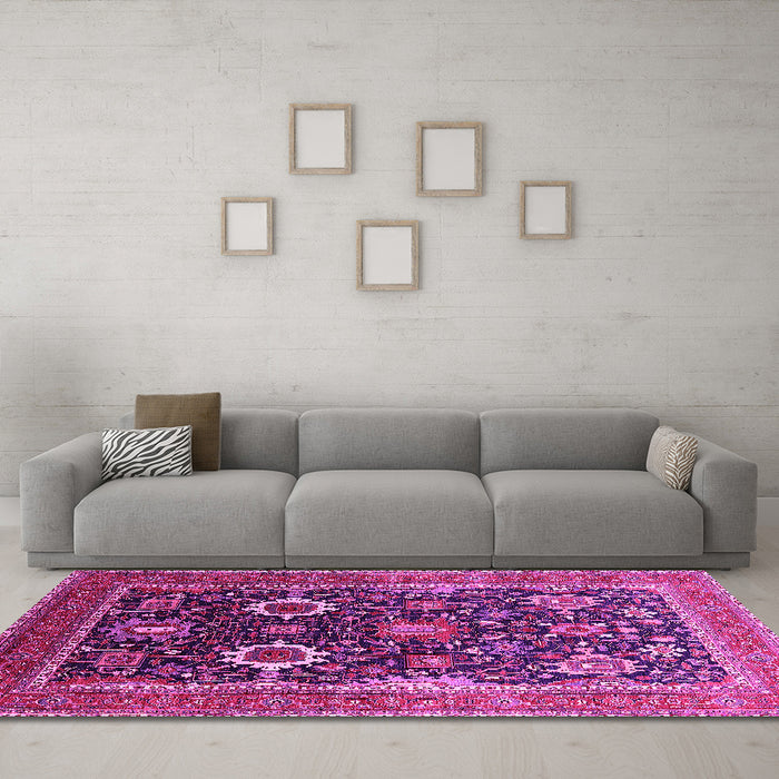Machine Washable Oriental Pink Industrial Rug in a Living Room, wshurb1803pnk