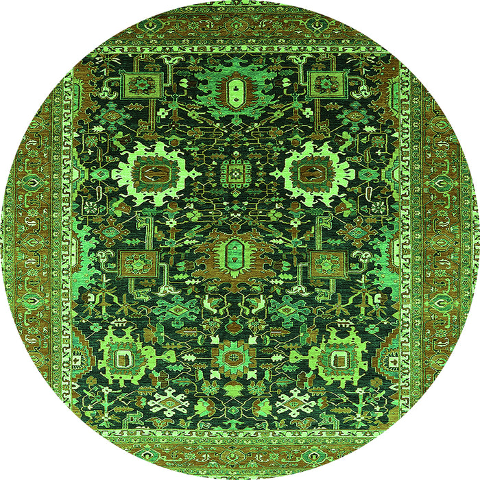 Round Oriental Green Industrial Rug, urb1803grn