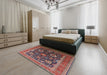 Mid-Century Modern Pink Oriental Rug in a Bedroom, urb1803