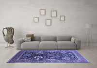 Machine Washable Oriental Blue Industrial Rug, wshurb1803blu