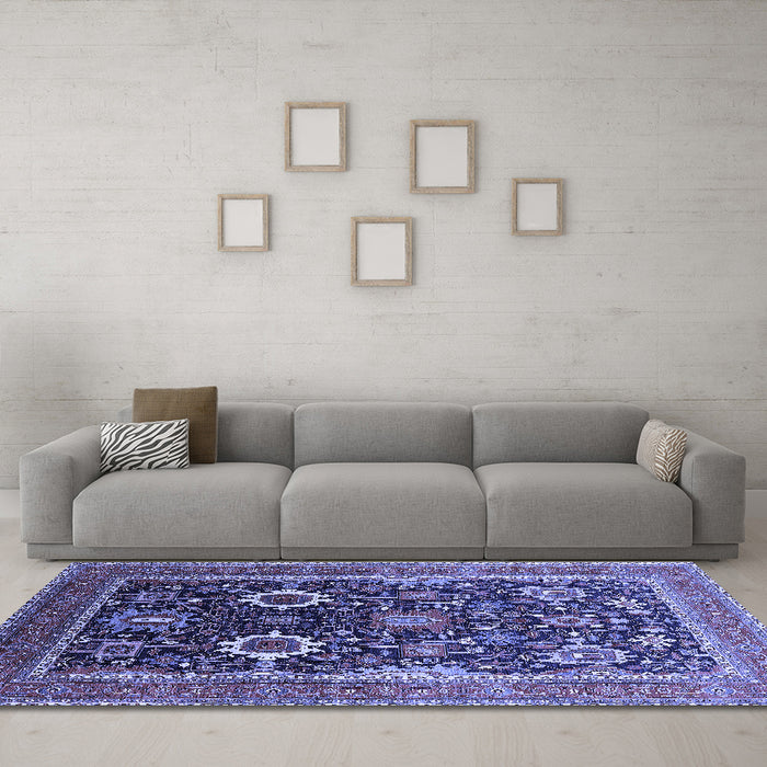 Machine Washable Oriental Blue Industrial Rug in a Living Room, wshurb1803blu