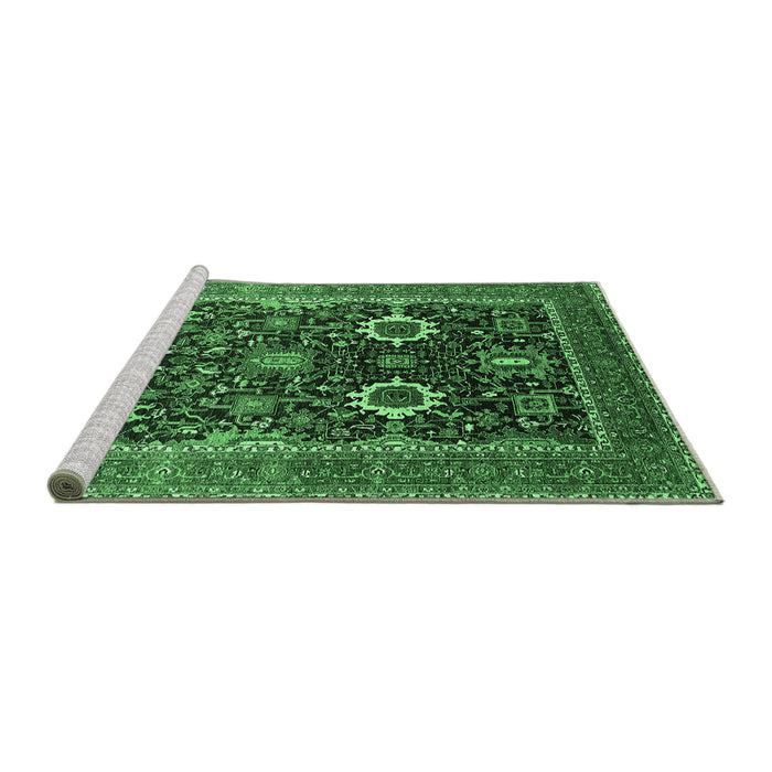 Sideview of Machine Washable Oriental Emerald Green Industrial Area Rugs, wshurb1803emgrn