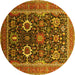 Round Machine Washable Oriental Yellow Industrial Rug, wshurb1803yw