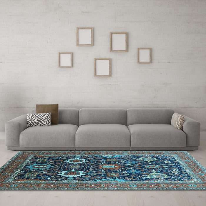 Machine Washable Oriental Light Blue Industrial Rug in a Living Room, wshurb1803lblu