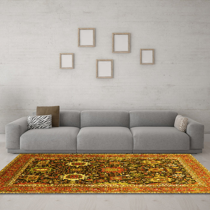 Machine Washable Oriental Yellow Industrial Rug in a Living Room, wshurb1803yw