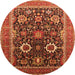 Round Machine Washable Oriental Orange Industrial Area Rugs, wshurb1803org