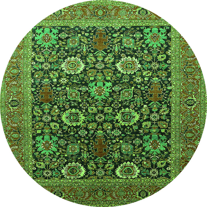 Round Oriental Green Industrial Rug, urb1804grn