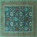 Square Machine Washable Oriental Turquoise Industrial Area Rugs, wshurb1804turq