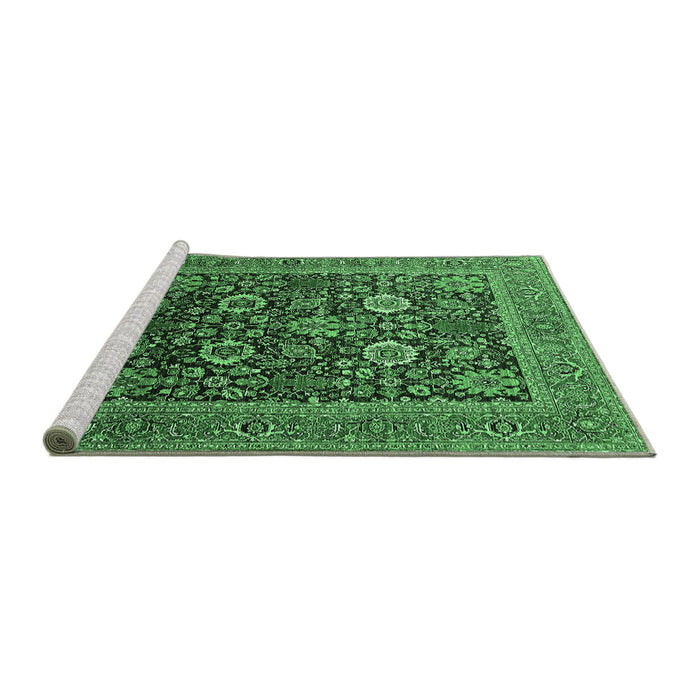 Sideview of Machine Washable Oriental Emerald Green Industrial Area Rugs, wshurb1804emgrn