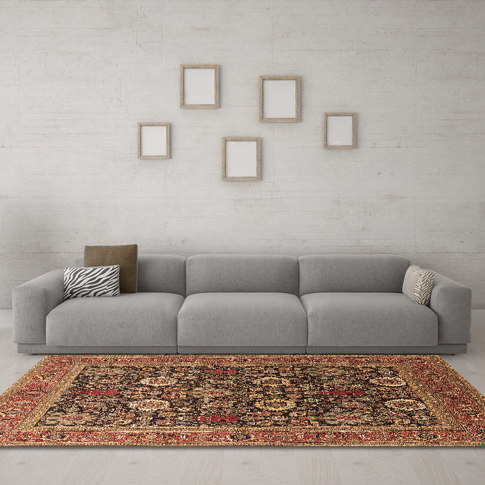 Machine Washable Oriental Brown Industrial Rug in a Living Room,, wshurb1804brn