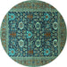 Round Oriental Turquoise Industrial Rug, urb1804turq