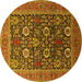 Round Machine Washable Oriental Yellow Industrial Rug, wshurb1804yw