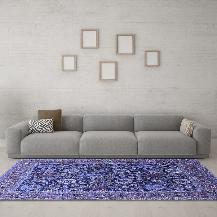 Machine Washable Oriental Blue Industrial Rug in a Living Room, wshurb1804blu