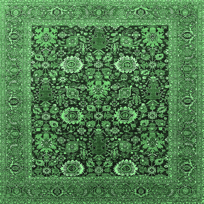 Square Machine Washable Oriental Emerald Green Industrial Area Rugs, wshurb1804emgrn