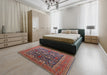 Mid-Century Modern Camel Brown Oriental Rug in a Bedroom, urb1804