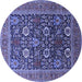 Round Machine Washable Oriental Blue Industrial Rug, wshurb1804blu