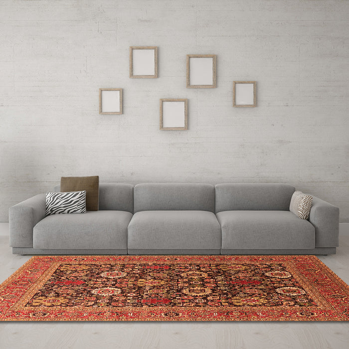 Machine Washable Oriental Orange Industrial Area Rugs in a Living Room, wshurb1804org