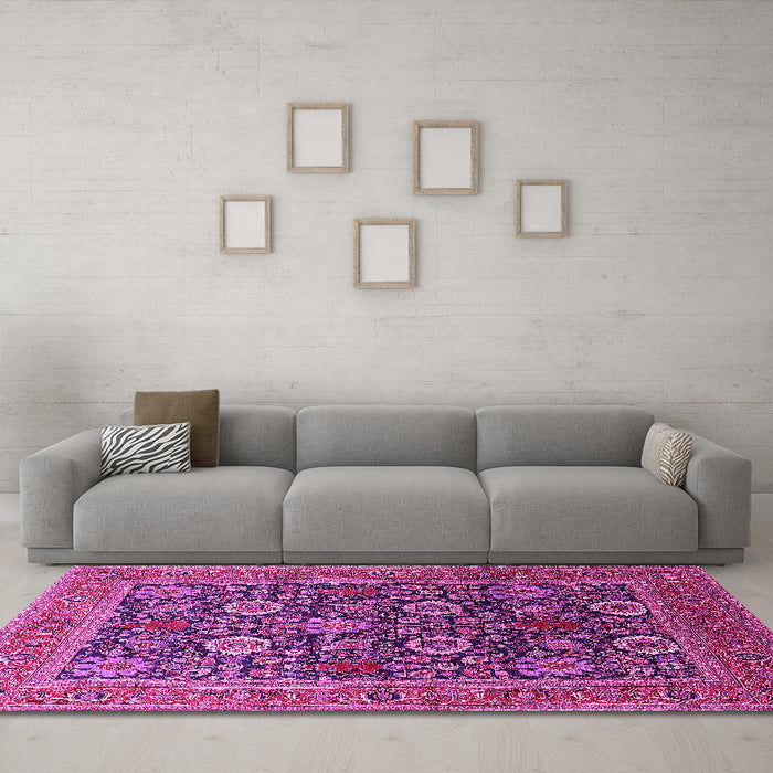 Machine Washable Oriental Pink Industrial Rug in a Living Room, wshurb1804pnk