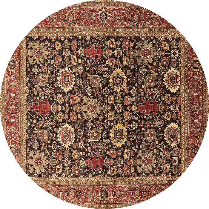 Round Oriental Brown Industrial Rug, urb1804brn